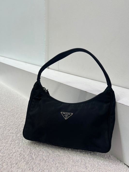 Prada Black Nylon Shoulder Hobo Bag