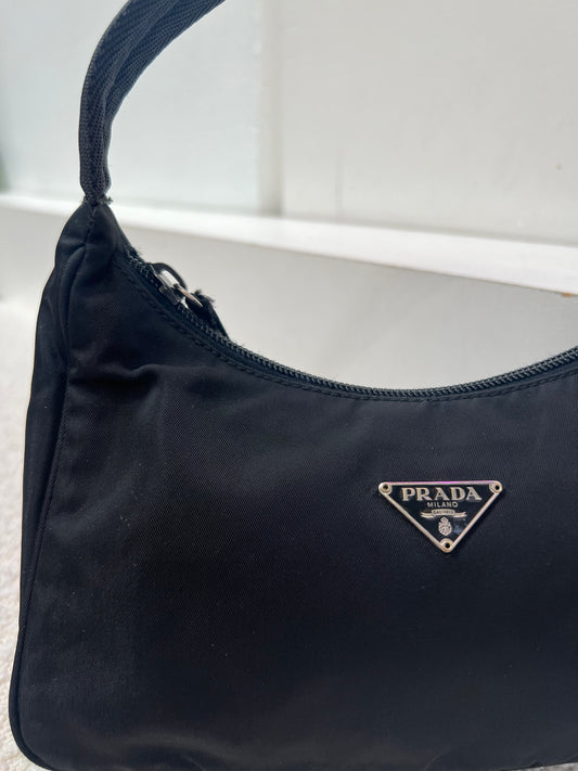 Prada Black Nylon Shoulder Hobo Bag