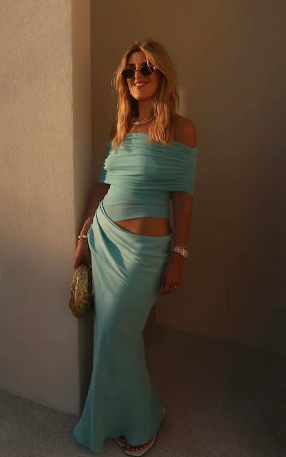 Benni Nico off shoulder Maxi dress - Aquamarine