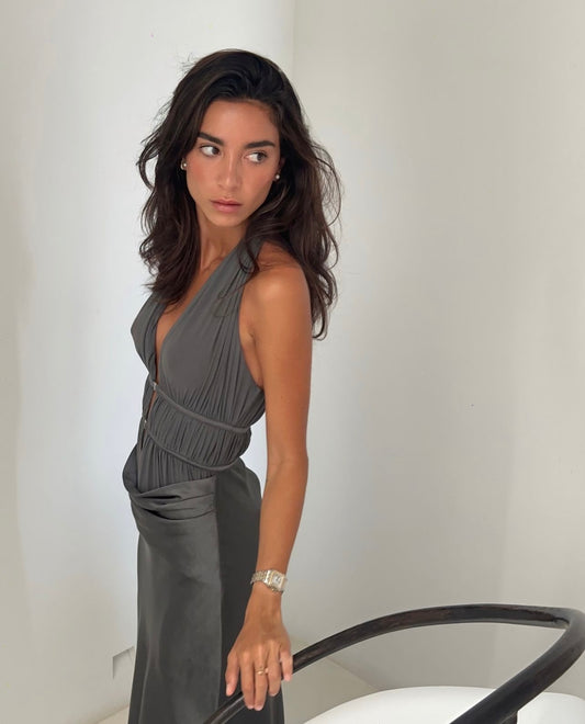 Misha Celine Satin Maxi dress - Pewter