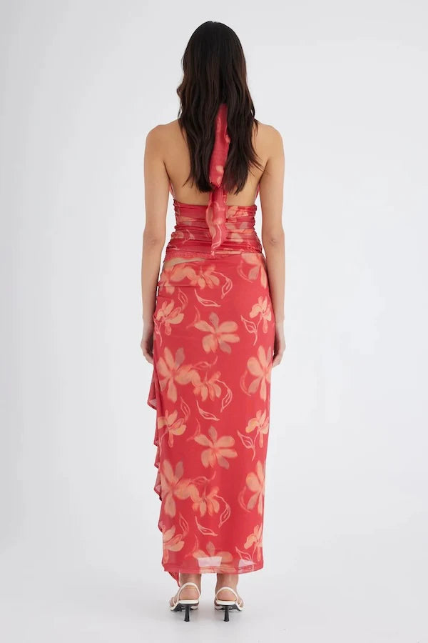 Benni Penelope Halter Maxi dress - Hibiscus Floral