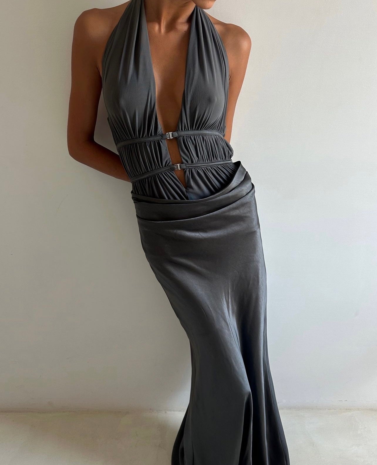 Misha Collection Celine Satin Maxi dress - Pewter