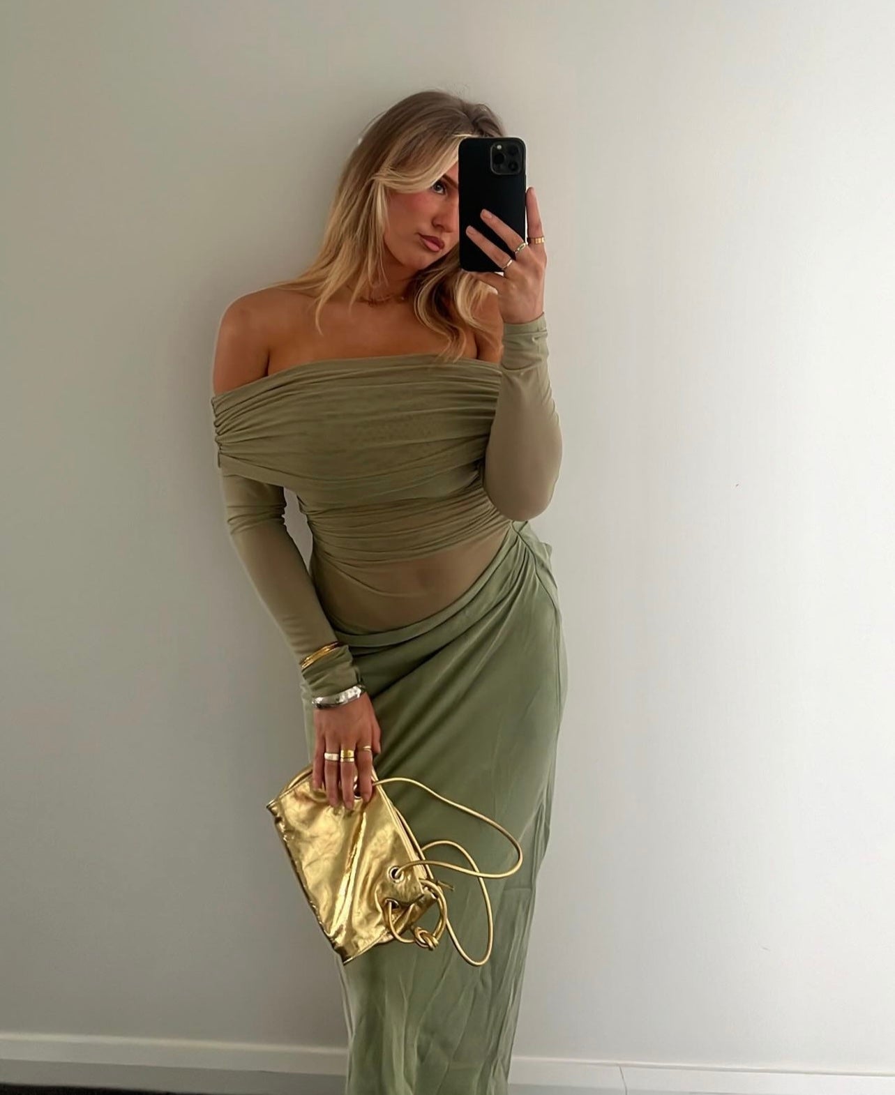 Benni Yasmin Off-Shoulder Dress Pistachio